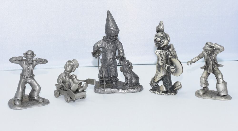 Lot Pewter Clown Figurines Hudson - Rawcliffe Davis - Wertvolles Zinn - Ricker
